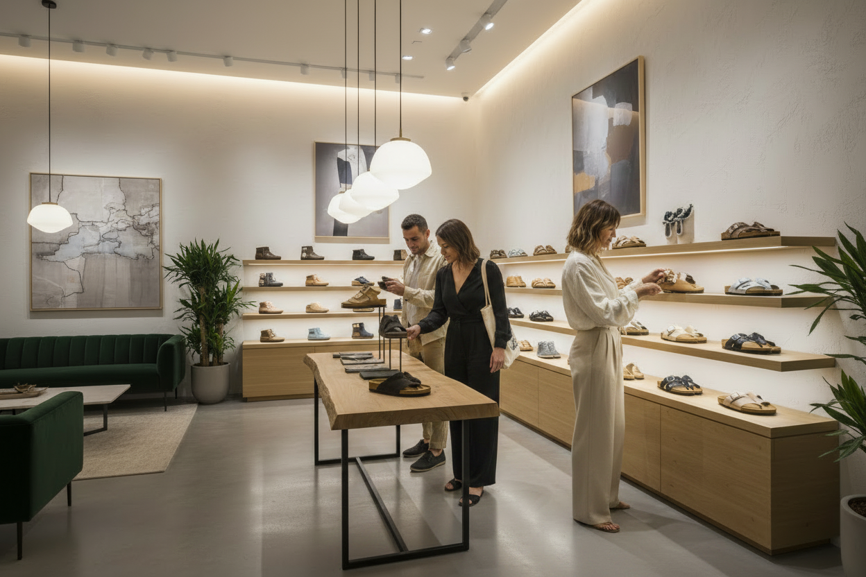 Boutique Sestiere con clienti che guardano le Birkenstock